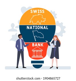 Flat design with people. SNB - Swiss National Bank acronym, business concept background.   Vector illustration for website banner, marketing materials, business presentation, online advertising.
