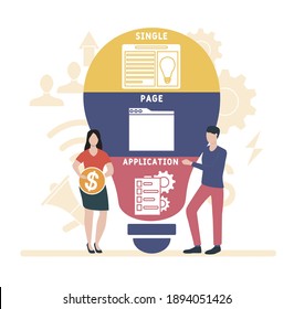 Flaches Design mit Menschen. SPA - Akronym für Einzelseiten-Anwendungen, Hintergrund für Geschäftskonzepte.   Vektorgrafik für Website-Banner, Marketingmaterialien, Geschäftspräsentation, Online-Werbung.