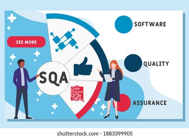 Flat design with people. SQA - software quality assurance. Platform. business concept background. Vector illustration for website banner, marketing materials, business presentation, online advertising