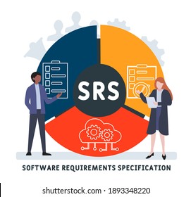 Flat Design With People. SRS - Software Requirements Specification Acronym, Business Concept Background.   Vector Illustration For Website Banner, Marketing Materials, Business Presentation, Online 