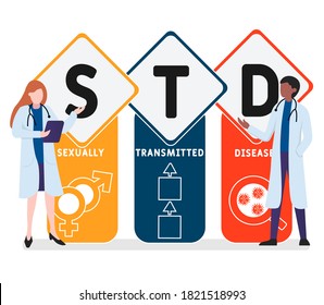 Diseño plano con gente. ETS - Enfermedades de transmisión sexual, concepto médico. Ilustración vectorial para banner de sitio web, materiales de marketing, presentación comercial, publicidad en línea