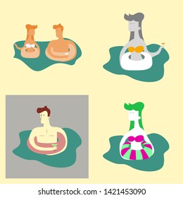 Flat design people are swimming in the swimming pool