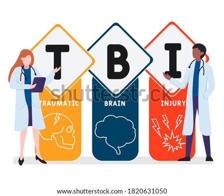 Flat design with people. TBI - Traumatic Brain Injury acronym, medical concept. Vector illustration for website banner, marketing materials, business presentation, online advertising