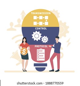 Flat design with people. TCP - Transmission Control Protocol  acronym, business concept background.   Vector illustration for website banner, marketing materials, business presentation, online