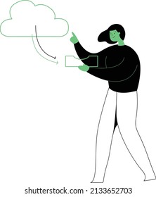 Flaches Design und technisches Konzept. Download aus Cloud-Illustration. Vektorgrafik für Webbanner, Business-Präsentation, Werbematerial.