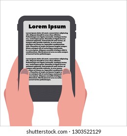 Flat design. people touch and holding e-book or  tablet phone in hands. Digital book. Online reading. Vector illustration. Isolated on white background.