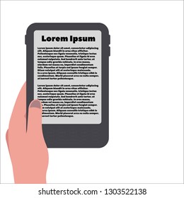 Flat design. people touch and holding e-book or  tablet phone in hands. Digital book. Online reading. Vector illustration. Isolated on white background.