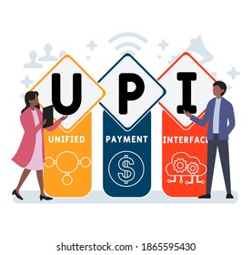 Flat Design With People. Upi Unified Payment Interface.  Vector Illustration For Website Banner, Marketing Materials, Business Presentation, Online Advertising.