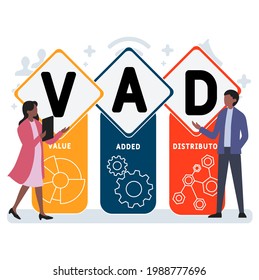 Flat design with people. VAD - Value Added Distributor acronym. business concept background. Vector illustration for website banner, marketing materials, business presentation, online advertising