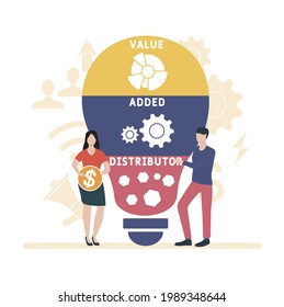 Flat design with people. VAD - Value Added Distributor acronym. business concept background. Vector illustration for website banner, marketing materials, business presentation, online advertising