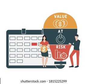 Diseño plano con gente. VaR - Valor en riesgo.  fondo de concepto de negocio. Ilustración vectorial para banner de sitio web, materiales de marketing, presentación comercial, publicidad en línea