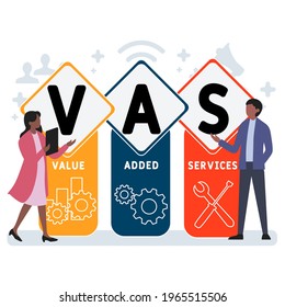 Flat design with people. VAS - Value Added Services acronym. business concept background. Vector illustration for website banner, marketing materials, business presentation, online advertising