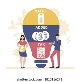 Flat design with people. VAT - value added tax.  business concept background. Vector illustration for website banner, marketing materials, business presentation, online advertising