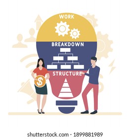 Flat design with people. WBS - Work Breakdown Structure  acronym, business concept background.   Vector illustration for website banner, marketing materials, business presentation, online advertising.
