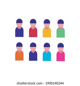 flat design person in hat with various colors of clothes
