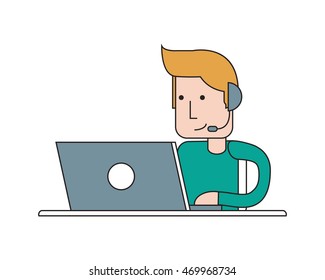 flat design person with headset icon vector illustration