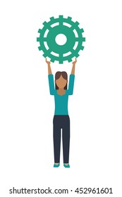 flat design person holding gear icon vector illustration