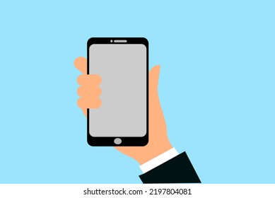 flat design of person holding smartphone. a worker holding smatphone. vector illustration