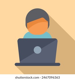 Flat design of a person in a medical mask working on a laptop, illustrating remote work