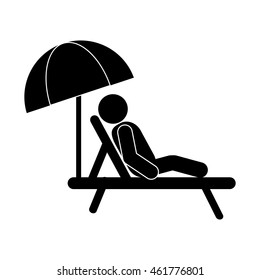 flat design person on sunbed and umbrella icon vector illustration