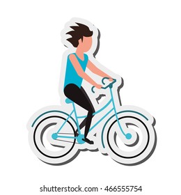flat design person riding bike icon vector illustration