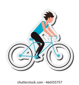 flat design person riding bike icon vector illustration