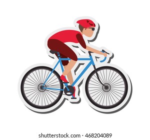 flat design person riding bike with helmet icon vector illustration