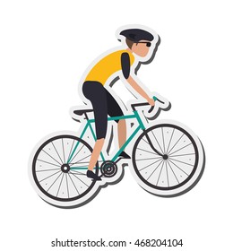 flat design person riding bike with helmet icon vector illustration
