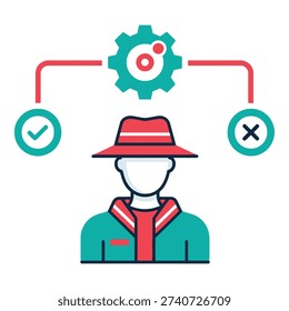 Flat design of a person with settings options for approval and rejection icon