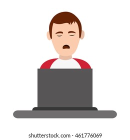 flat design person sleeping on desk icon vector illustration