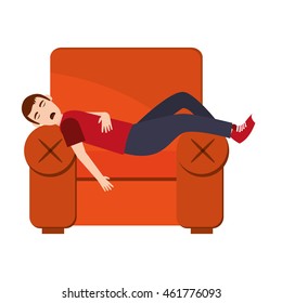 flat design person sleeping on sofa icon vector illustration