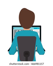 flat design person using laptop icon vector illustration