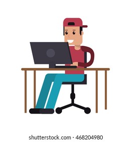 flat design person using laptop icon vector illustration