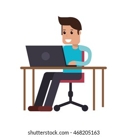flat design person using laptop icon vector illustration