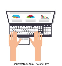 Flat Design Person Using Laptop Topview Icon Vector Illustration