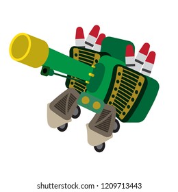 Flat design perspective of cannon fire on a white background. Cartoon and game concept icon cute style. An Army Field Gun. The subject of war and aggression. vector ,illustration