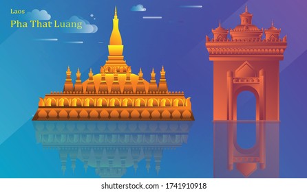 Flat design Pha That Luang and patuxay illustration vector - Vector
