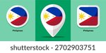 Flat Design Philipines Flag Map Round and square on green background