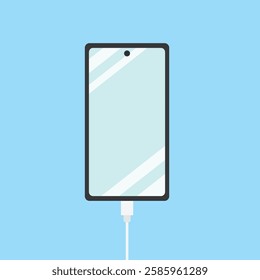 flat design of a phone being charged. phone on charger. simple vector design 
the phone is being charged