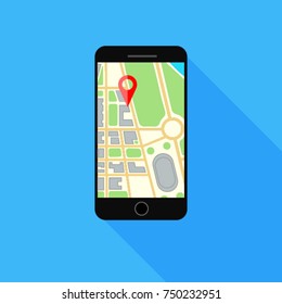 Flat design of phone. map navigator.