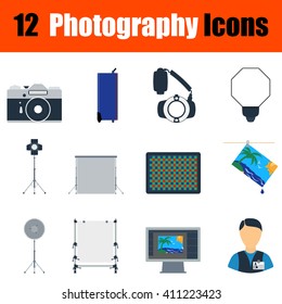 Flat design photography icon set in ui colors. Vector illustration.
