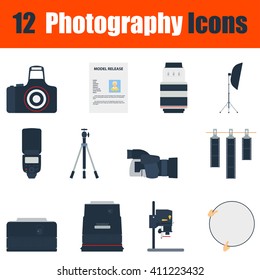 Flat design photography icon set in ui colors. Vector illustration.