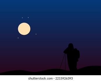 flat design photography at night vector illustration