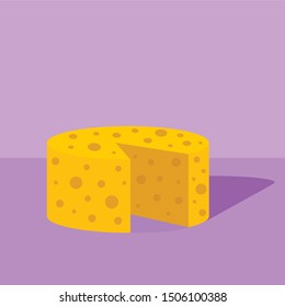 Flat design of a piece of cheese without a slice on purple background