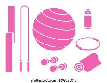 Flat design Pilates equipments icon set