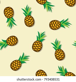 Flat design. Pineapple pattern. Seamless vector illustration. Colorful pineapples on pale background. Pattern can be used as wrapping paper, background, fabric print, web page backdrop, wallpaper 