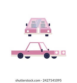 Flat Design Pink Car: Side and Front Views for Dynamic Animation