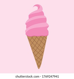Flat design of pink cone ice cream. Vector illustration.