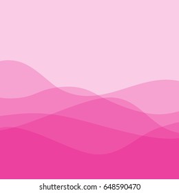Flat design pink waves or hills on landscape. Simple template with waves in rose colors. 