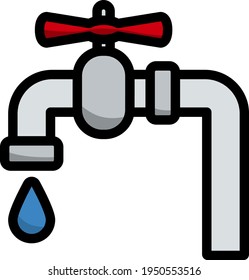 Flat Design Pipe With Valve Icon. Editable Bold Outline With Color Fill Design. Vector Illustration.